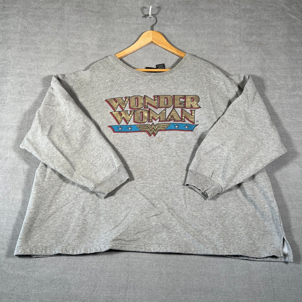 Warner Bros Wonder Woman Graphic Oversized Sweatshirt Womens 3X Gray Cotton